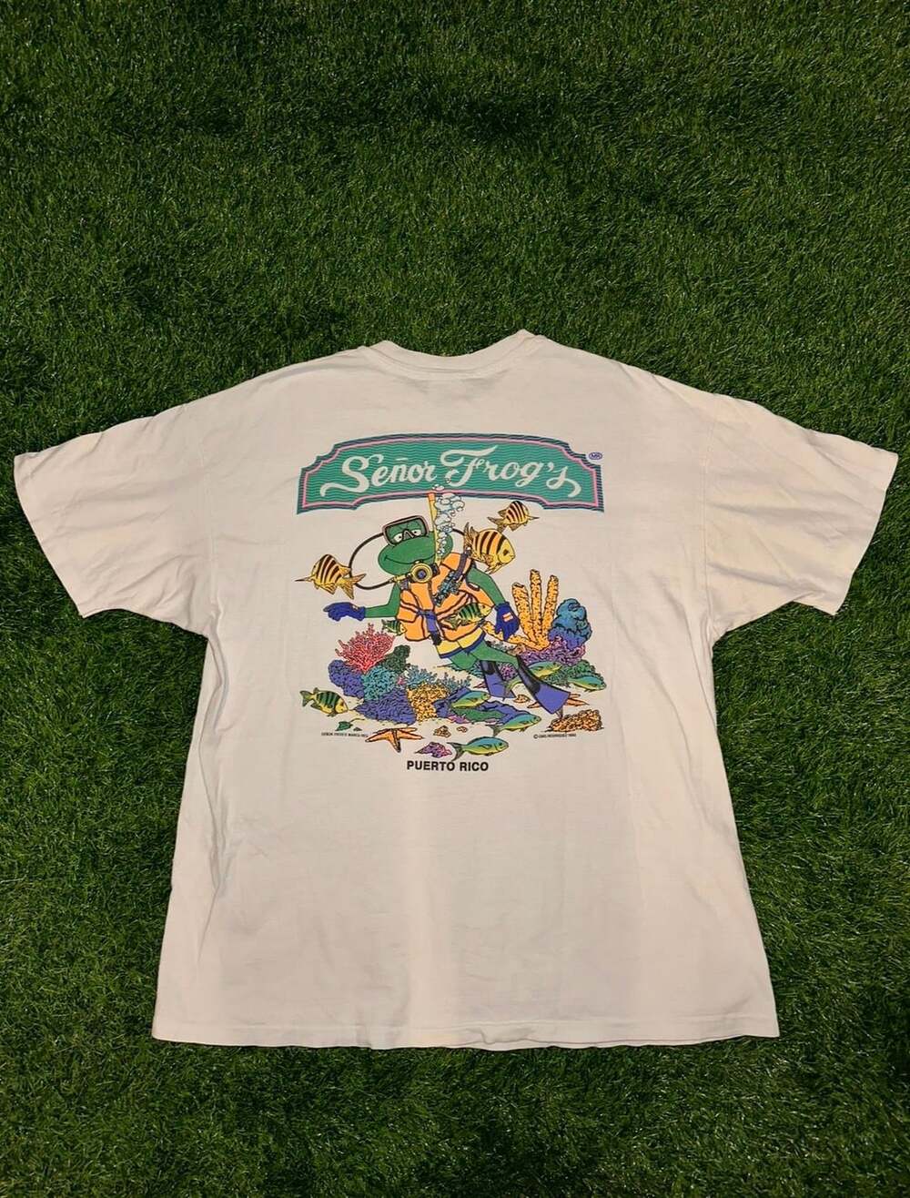 Vintage 1993 Senor Frog's Puerto Rico Scuba Frog White T-Shirt